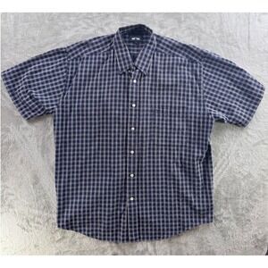 WOODS GRAY Plaid‎ Short Sleeve Button Up Shirt Men's XL 100% Cotton